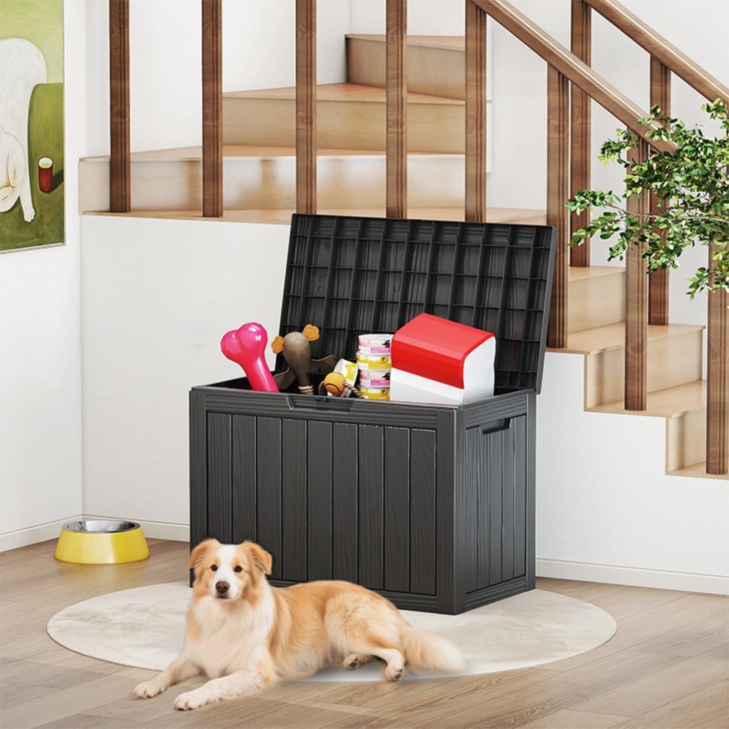 Outdoor Resin-Style Deck Box in 35- or 45-Gallon Sizes with Lockable Lid, Side Handles and Two Colors