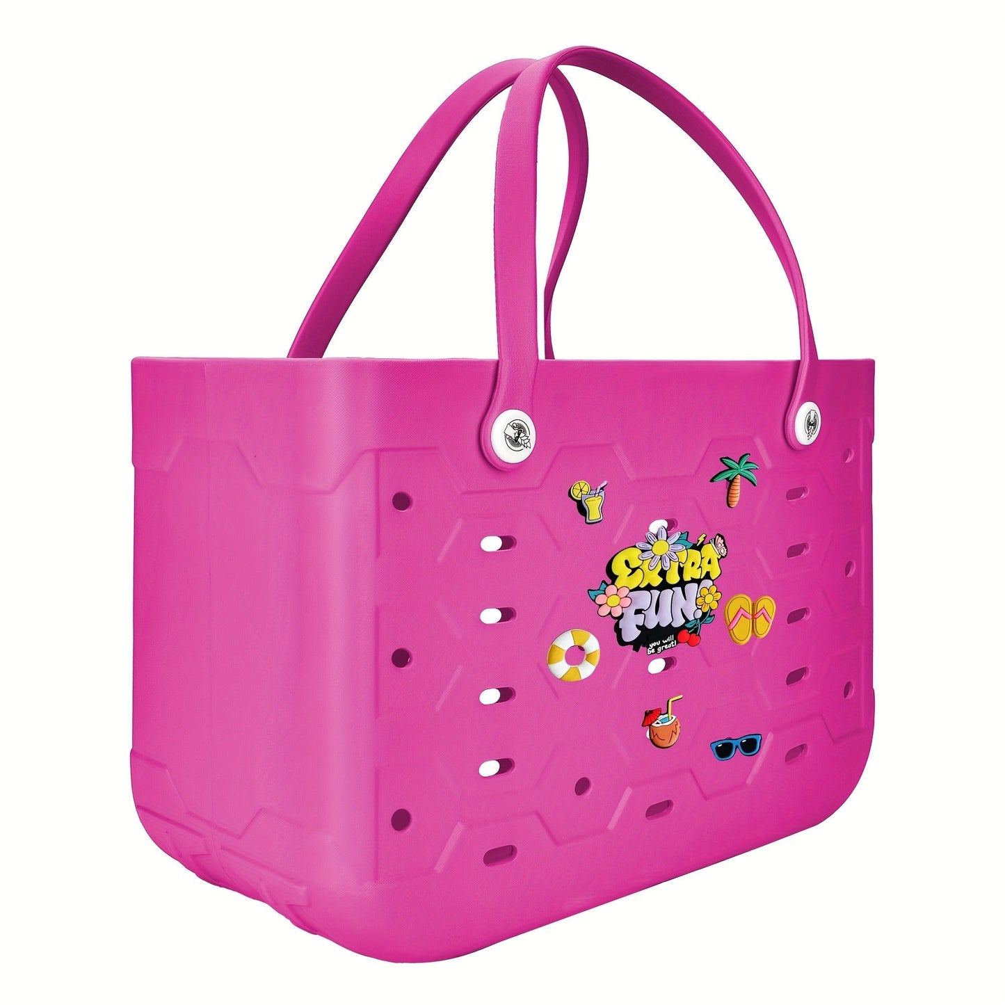 EVA Beach Bag for Women with Drainage Holes Waterproof Tote Bag Summer Outdoor Camping Shopping Travel Bag with Cute Decorations