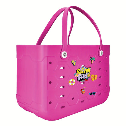 EVA Beach Bag for Women with Drainage Holes Waterproof Tote Bag Summer Outdoor Camping Shopping Travel Bag with Cute Decorations