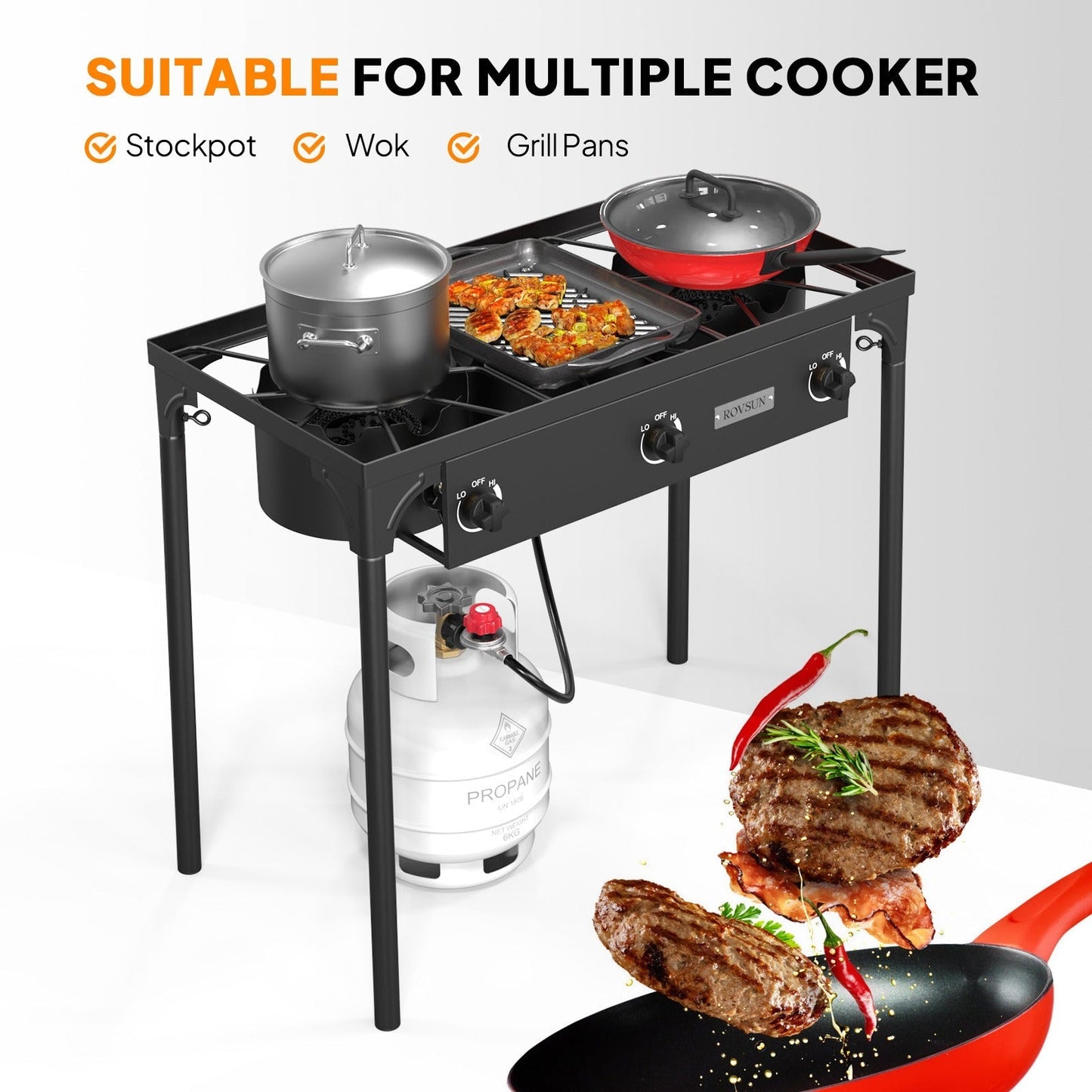 Outdoor Propane Burner Stove Cast Iron High Pressure Gas Cooker with Detachable Stand Legs