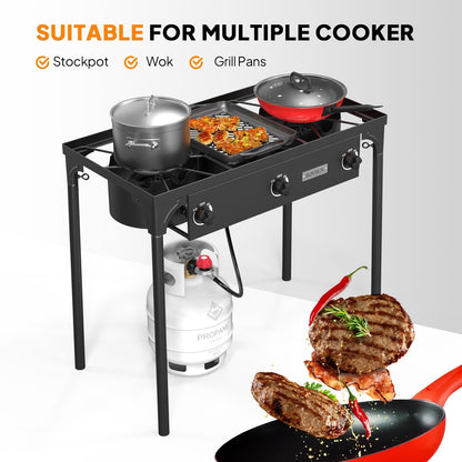 Outdoor Propane Burner Stove Cast Iron High Pressure Gas Cooker with Detachable Stand Legs