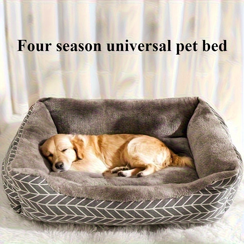 Printed Rectangular Pet Bed with Raised Perimeter in Four Sizes and Two Color-Pattern Options