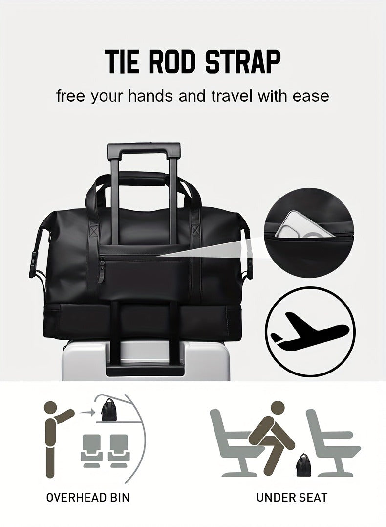 Gym Duffel Bag PU Foldable Sports Duffle with Shoe Compartment & Wet Pocket – Lightweight Weekender Travel Bag for Workout, Daily Use