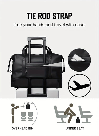 Gym Duffel Bag PU Foldable Sports Duffle with Shoe Compartment & Wet Pocket – Lightweight Weekender Travel Bag for Workout, Daily Use