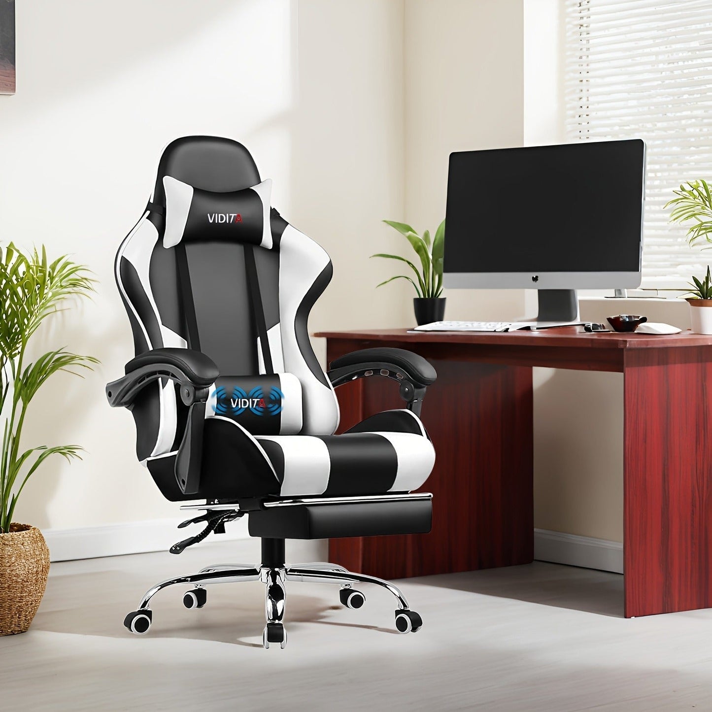 RGB Gaming Chair with LED Lights Footrest Ergonomic Gaming Chair with Massage Lumbar Support Reclining Video Game Chair for Adults Home