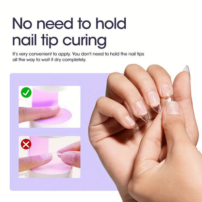 Press-On Nail Glue Gel Kit 30g with UV Lamp – Strong Long-Lasting Solid Nail Glue, 60ml Remover & Buffer for False Nails
