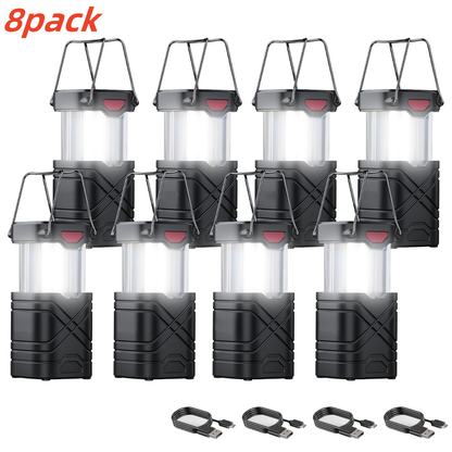 Collapsible Camping Lantern in Four- or Eight-Piece Packs with Solar Panel, USB Charging and Three Power Methods