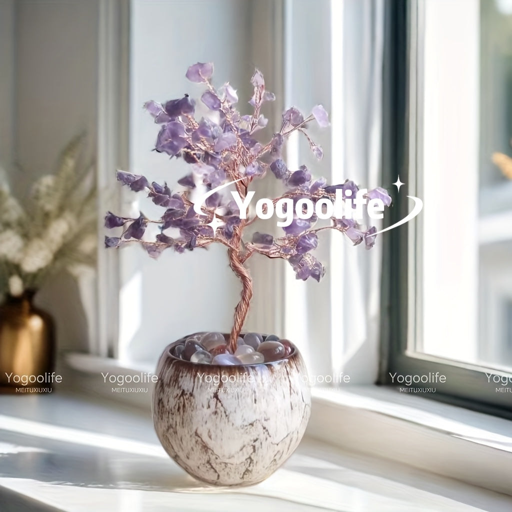 Natural Crystal Gemstone Tree with Ceramic Base 7 Inch Handmade Healing Stone Bonsai Tree for Entryways, Bedrooms and Living Spaces