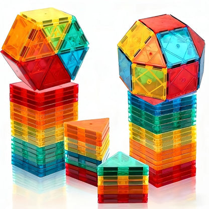 Magnetic Tiles 34-Piece Translucent Starter Building Set with Squares, Triangles, Gates and Window Shapes