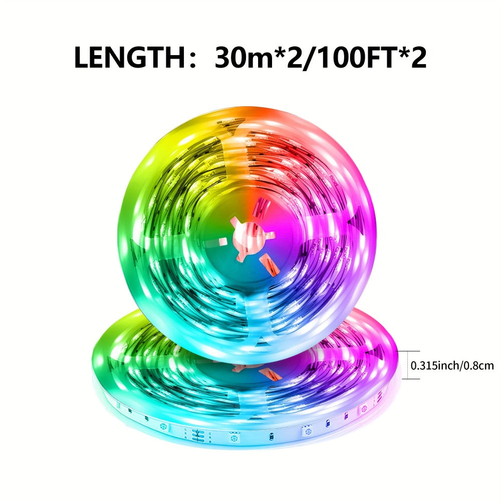 RGB LED Smart Light Strip 200FT Music Sync Color Changing, 44-Key Remote, Multi-Color Adjustable