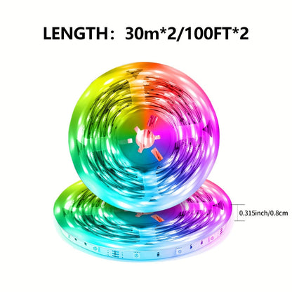 RGB LED Smart Light Strip 200FT Music Sync Color Changing, 44-Key Remote, Multi-Color Adjustable