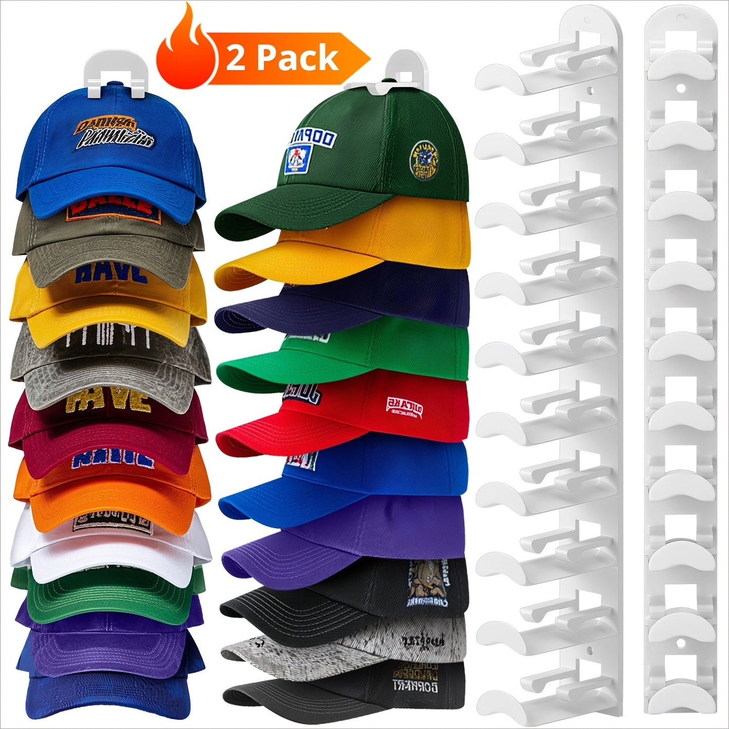 Wall Mounted Hat Rack for Baseball Caps, Adhesive or Drill Mount, Holds 20 Hats, Multilayer Storage