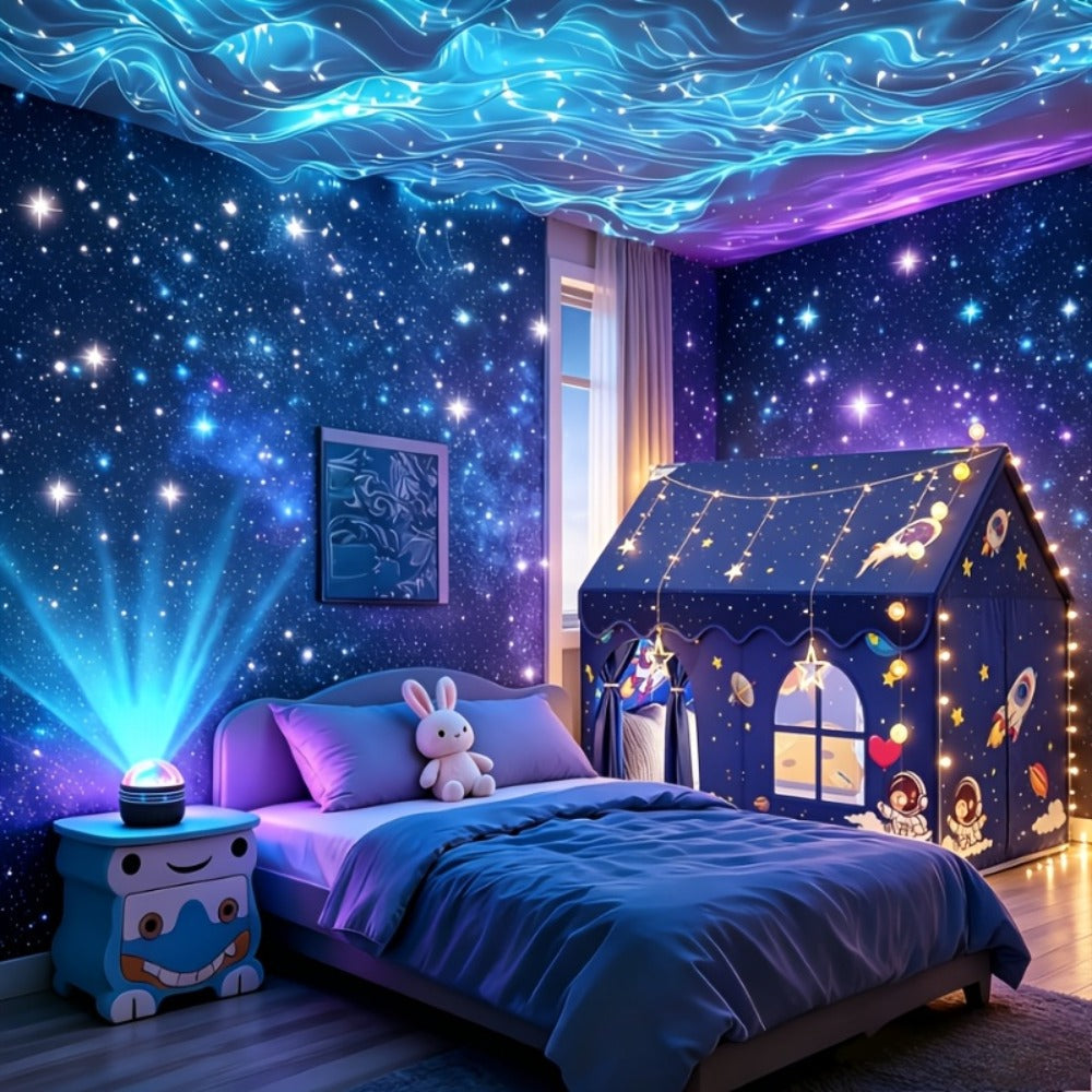 LED Star Projector Night Light USB Powered, 7-Star Galaxy Starry Sky & Water Ripple Effect Lamp for Bedroom Camping Wedding Home Decor