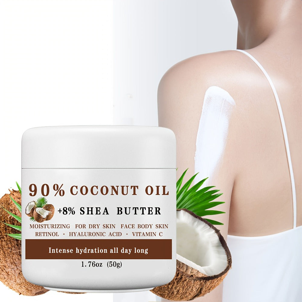 Coconut Oil & Shea Butter Moisturizing Cream 1.76 oz, 90% Coconut Oil, Retinol & Hyaluronic Acid