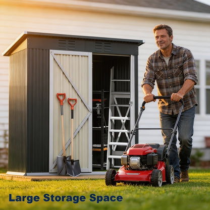 Grey 5 x 3 Ft Metal Outdoor Storage Shed with Single Door, Vent Panels and Sloped Roof Design