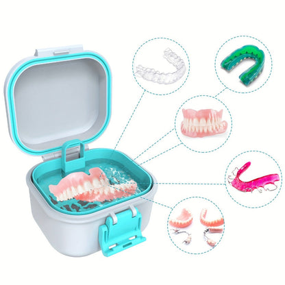 Denture Bath Case Leak-Proof with Drainage Basket Silicone Ring Safety Buckle Portable Travel for an Everyday Personal Care Routine
