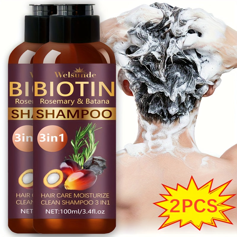 Biotin & Batana Oil Shampoo 2-Pack with Rosemary Extract – 3-in-1 Deep Moisture, Scalp Revitalizer & Damaged Hair Repair