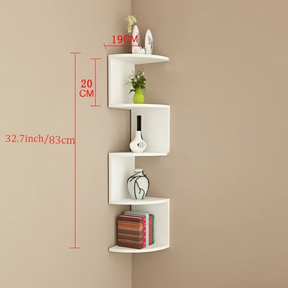 Wall-Mounted Alternating Corner Shelf in White Five-Tier or White and Black Three-Tier Options