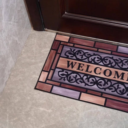 Welcome Doormat Wood Pattern – Entrance Mat with Polypropylene Backing, Indoor Outdoor Floor Mat for Front Door