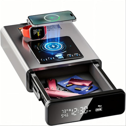 Biometric Gun Safe with Fingerprint Lock LED Clock and Wireless Charging DOJ Pistol Safe for Entryways, Bedrooms and Living Spaces