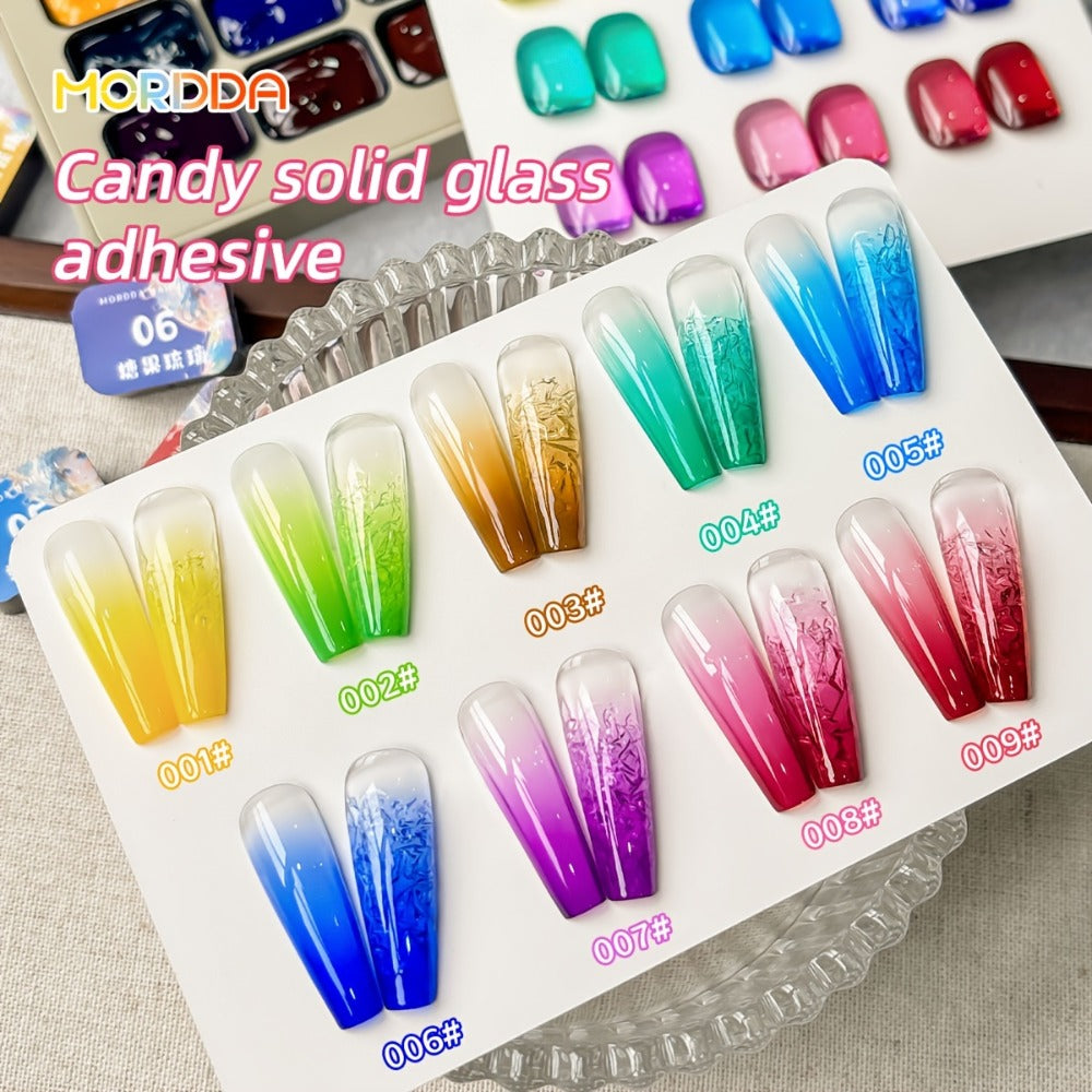 Gel Nail Polish 9-Color Candy-Glass Set with Translucent Gradient Finish and Fall-Winter Shade Palette for Nail Art