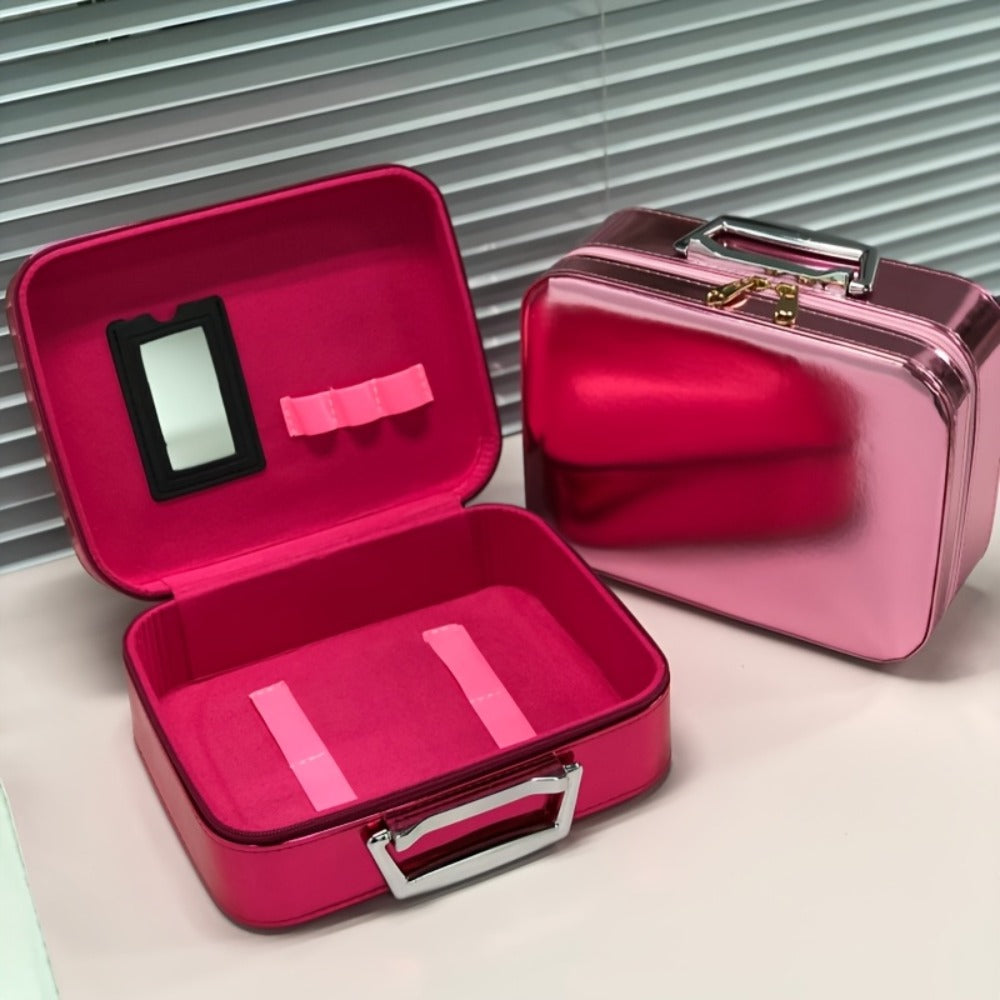 Glitter Makeup Travel Case Hard Shell Large Capacity Flat Lay Organizer Luxury Cosmetic Storage Box for Women Portable Fits in Suitcase Gold