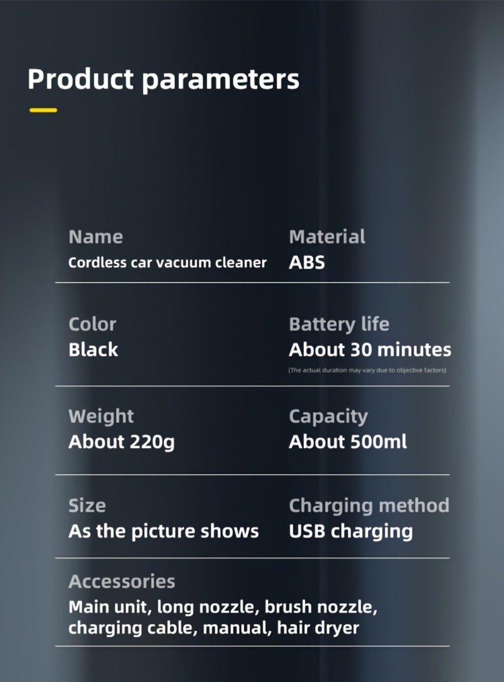 Handheld Vacuum Cleaner with Cordless T-Handle Design, Wet Pickup, Three Nozzles and USB Charging