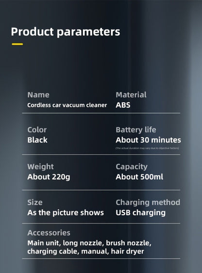 Handheld Vacuum Cleaner with Cordless T-Handle Design, Wet Pickup, Three Nozzles and USB Charging