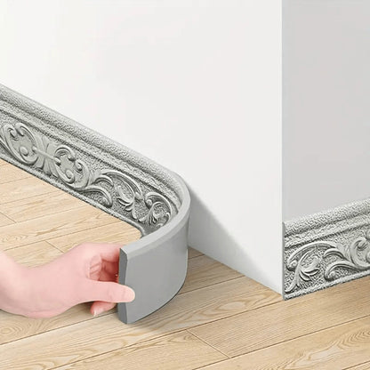 3D Self-Adhesive Foam Baseboard Wall Trim Sticker Waterproof Peel and Stick Carved Wallpaper Border Skirting for Home Decor White Silver