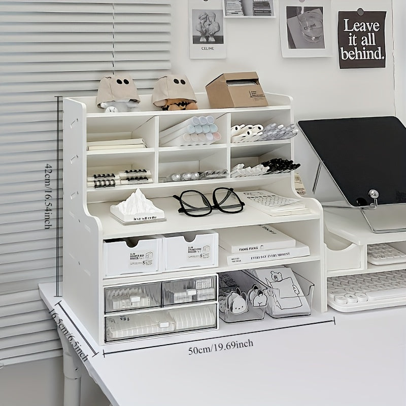 Desktop Storage Organizer with 11.81- or 19.69-Inch Six-Layer Rack and Locking Antler File Holder Options