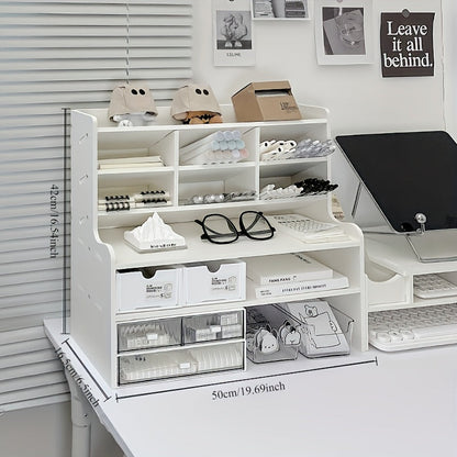 Desktop Storage Organizer with 11.81- or 19.69-Inch Six-Layer Rack and Locking Antler File Holder Options