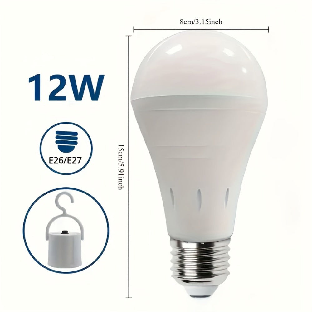 Rechargeable Emergency LED Light Bulb 12W 6500K 2000mAh with Polished Metal Finish for Home, Desk and Accent Lighting