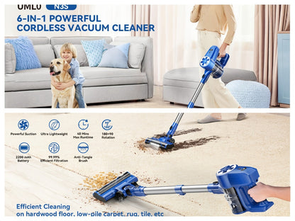 Cordless Vacuum Cleaner Stick Vacuum, MAX 70Kpa Suction, 45-Min Runtime, Anti-Tangle, 50.72oz Dust Cup