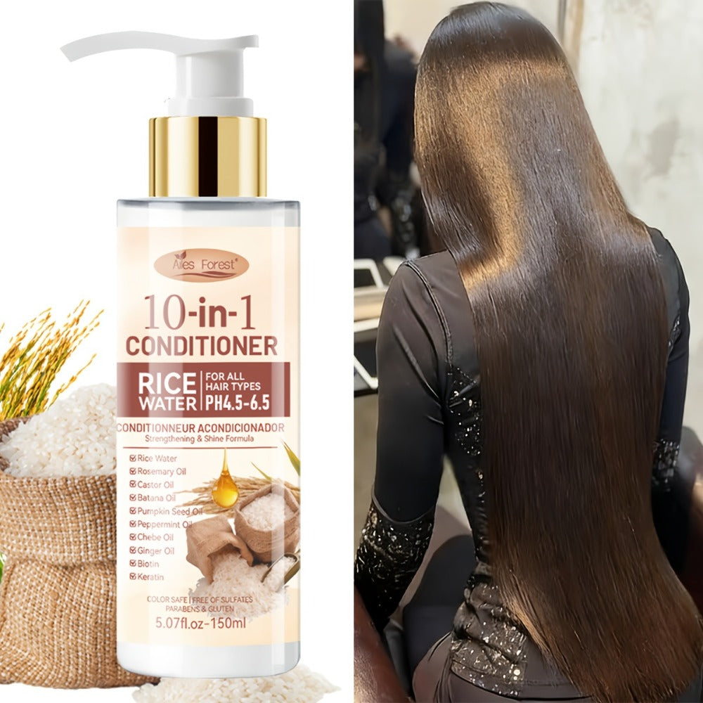 Rice Water 10-in-1-Labeled Shampoo and Conditioner Duo in 150mL Pump Bottles with White-and-Gold Packaging