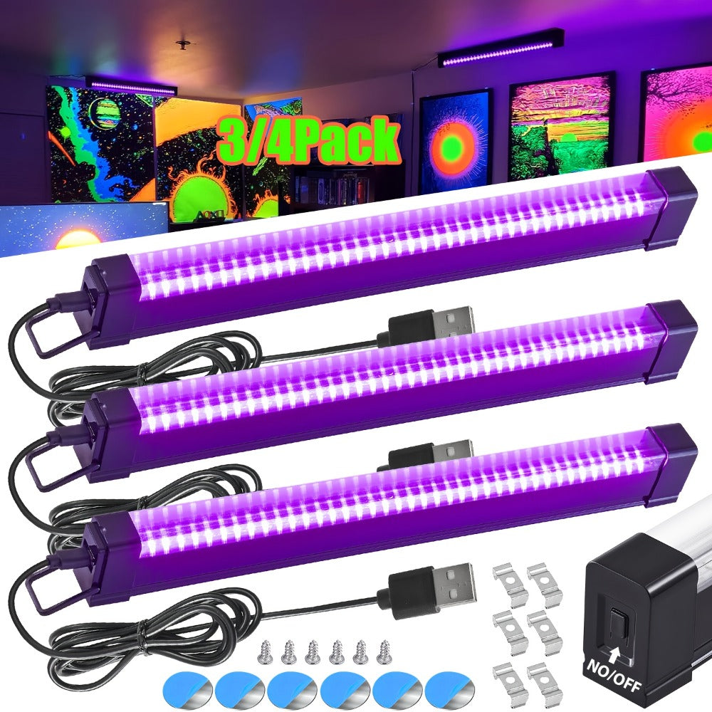 UV Black Light Strip USB LED, 32cm / 12.6ft Portable Magnetic Black Light Tube for Halloween Party