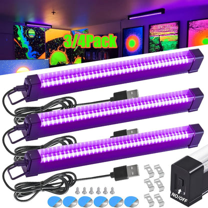 UV Black Light Strip USB LED, 32cm / 12.6ft Portable Magnetic Black Light Tube for Halloween Party