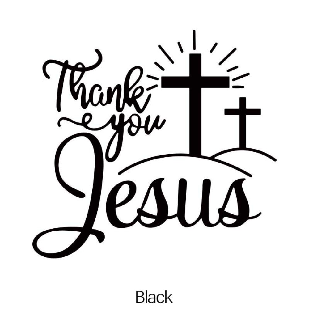 Thank You Jesus Cross Vinyl Decal Set, Four-Piece Design in Seven Colors for Vehicle Windows and Body Panels