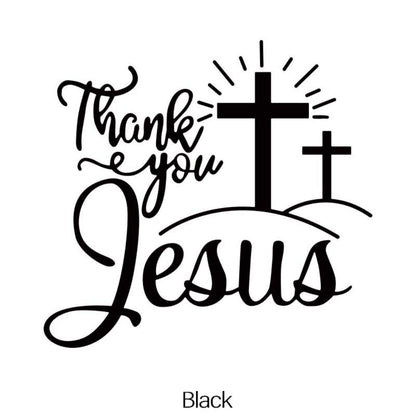 Thank You Jesus Cross Vinyl Decal Set, Four-Piece Design in Seven Colors for Vehicle Windows and Body Panels