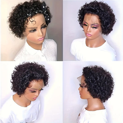 Synthetic Wig 6-Inch Short Small-Curl Afro in Black with Glueless Rose Net Cap for Events and Cosplay