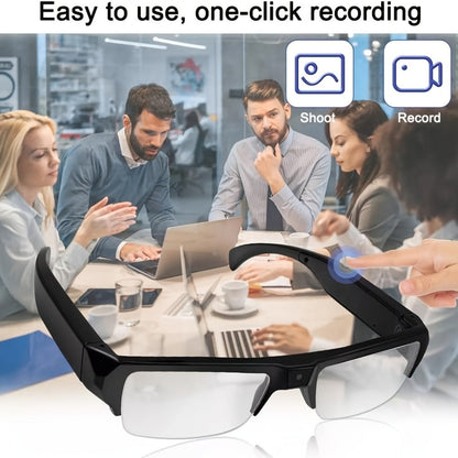 Slim Clear-Lens Camera Glasses in Black with Front Camera and 32GB or 64GB Memory Card Bundles