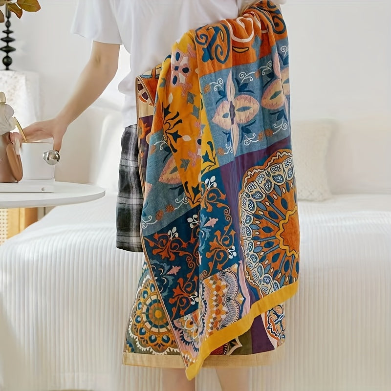 80 × 160 cm Printed Bath Towel with Six Patchwork, Dragonfly, Sunflower and Floral Patterns