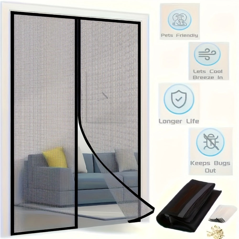 Magnetic Screen Door with Heavy Duty Metal Frame – Self-Closing Mesh Door Curtain, Insect-Proof Bug Screen with Frame Shackle