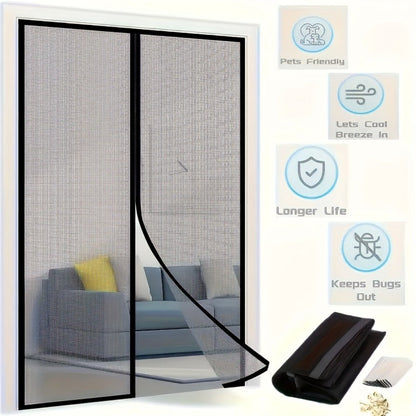 Magnetic Screen Door with Heavy Duty Metal Frame – Self-Closing Mesh Door Curtain, Insect-Proof Bug Screen with Frame Shackle