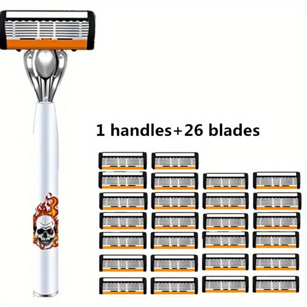 Men's Safety Razor with Replacement Blades - Anti-Slip Stainless Steel Handle Shaver for Beard & Sideburns