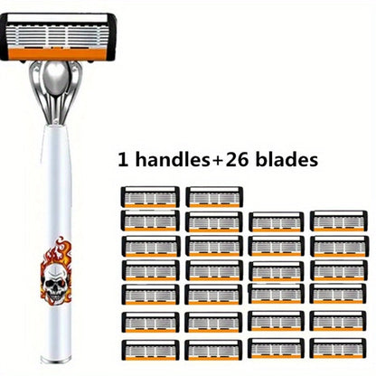 Men's Safety Razor with Replacement Blades - Anti-Slip Stainless Steel Handle Shaver for Beard & Sideburns