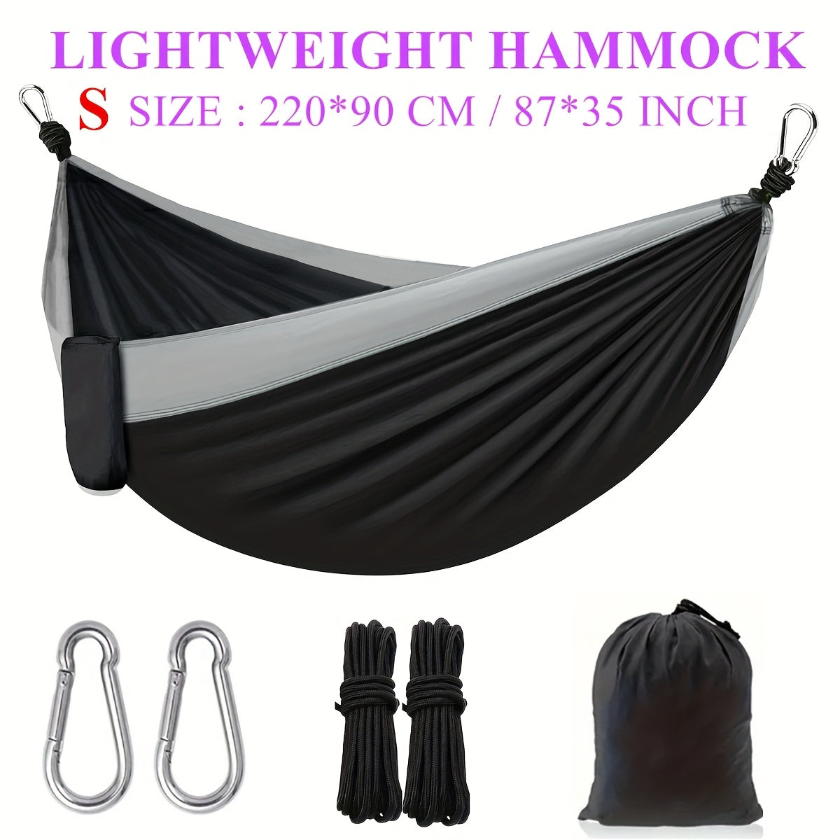 Green Lightweight Camping Hammock with 87 x 35-Inch Nylon Bed, Two Hooks, Suspension Ropes and Carry Bag