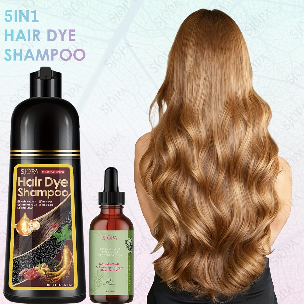 Hair Dye Coloring Shampoo 5-in-1 Upgraded with Hibiscus Oil, Squalane & Glycerin – Quick Color & Nourishing, Gentle Skin-Safe Formula