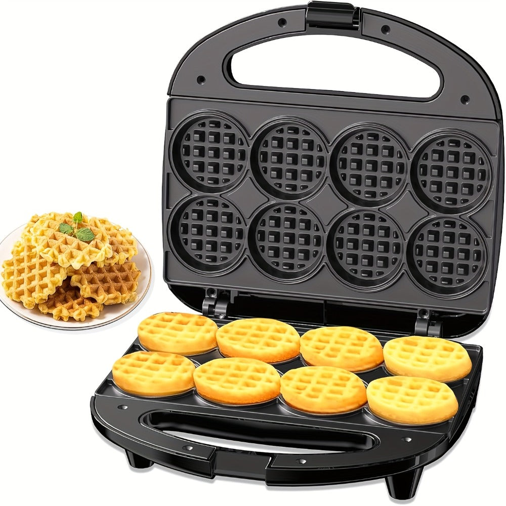 Mini Waffle Maker Machine Makes 8 Bite-Sized 2-Inch Waffles, Dual Non-Stick Aluminum Plates, Cool-Touch Handle