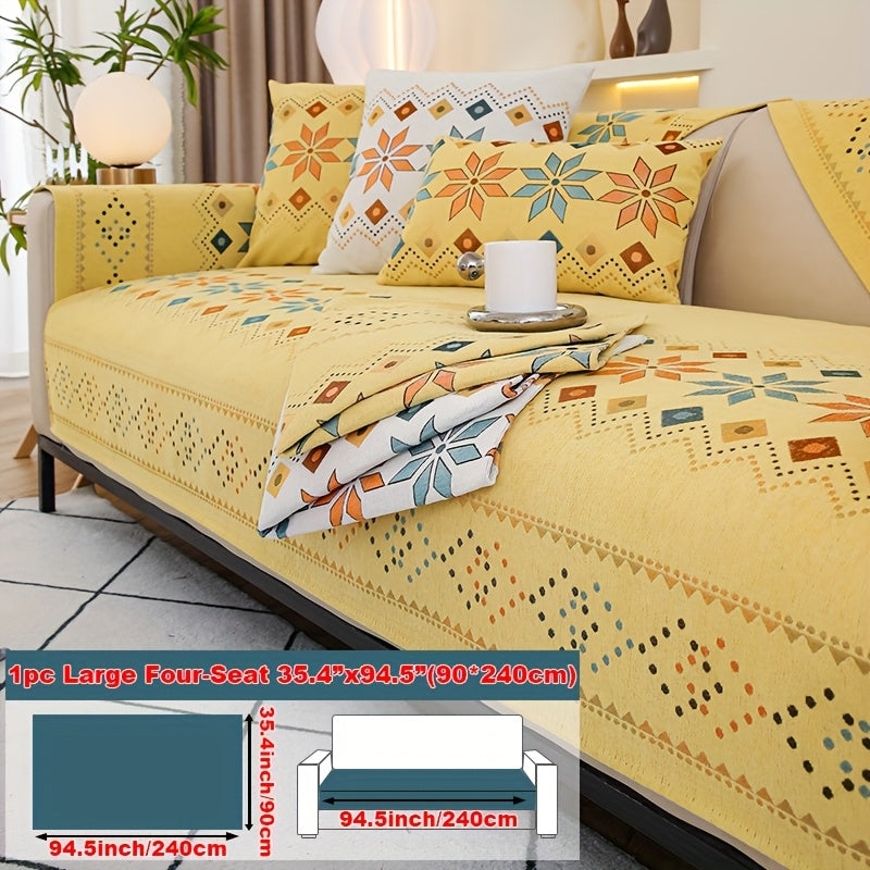 Sofa Cover Bohemian Chenille Jacquard Knit Sections for Seat, Armrest or Backrest with Model-Specific Size and Color Options