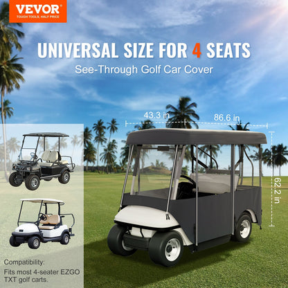 Golf Cart Enclosure 4-Person 300D Waterproof Driving Cover 4-Sided with Transparent PVC Windows Zippered Doors UV-Resistant All-Weather Golf